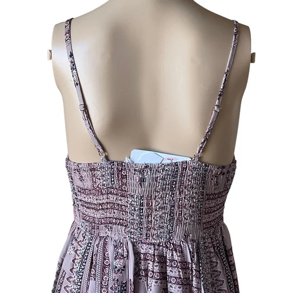 Mauve Pink/purple boho crochet spaghetti strap printed midi dress - Picture 5 of 13